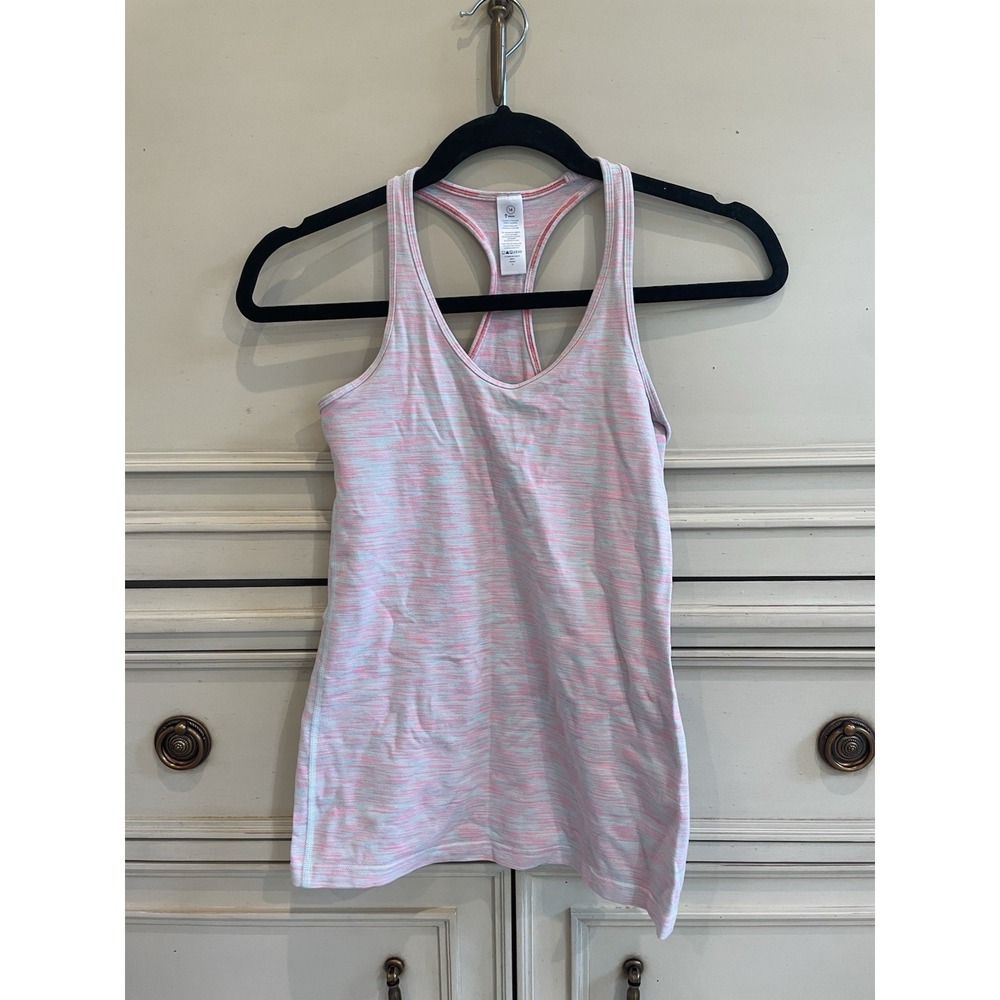 Girls Ivivva by Lululemon racerback tank top Tiny Stripes size‎ 14 Pink Stretch